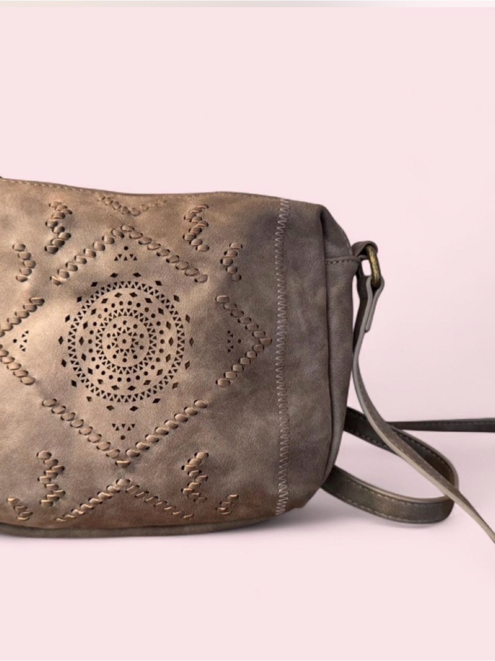 🌺Boho Crossbody Bag in Light Mocha w/Laser-Cut Mandala Design